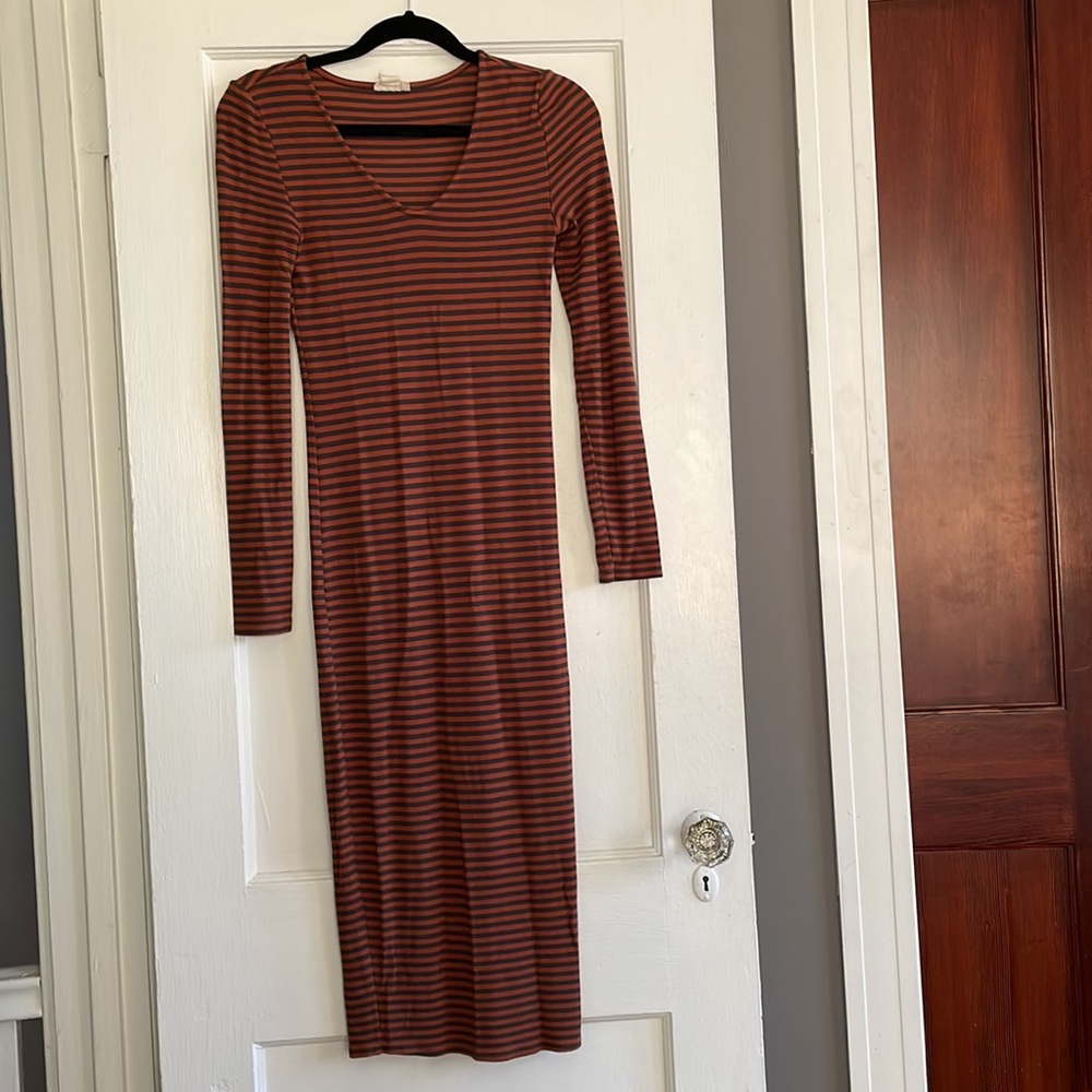 Mimi Maternity Striped Bodycon Midi